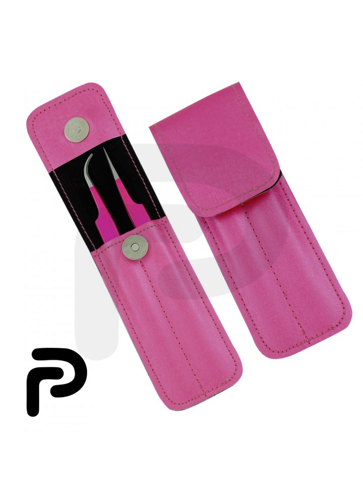Eyelash Tweezers 2 Pieces set with leather Pouches and different colors available